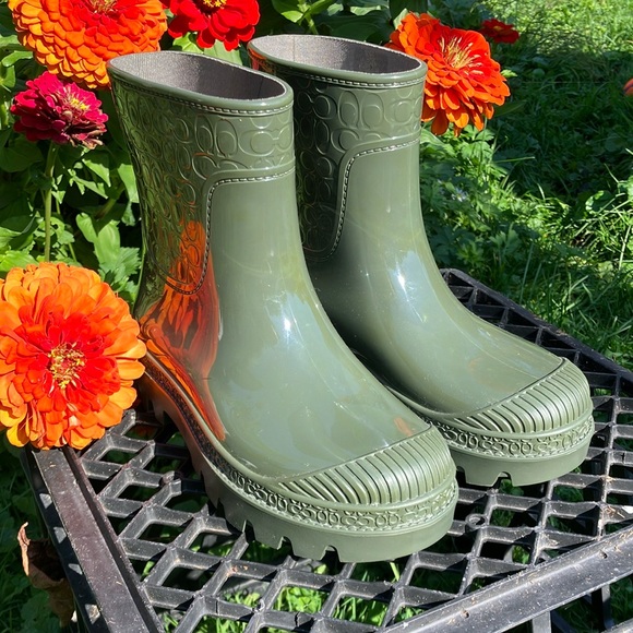 Coach Olive Green Rain Boots - Picture 1 of 7
